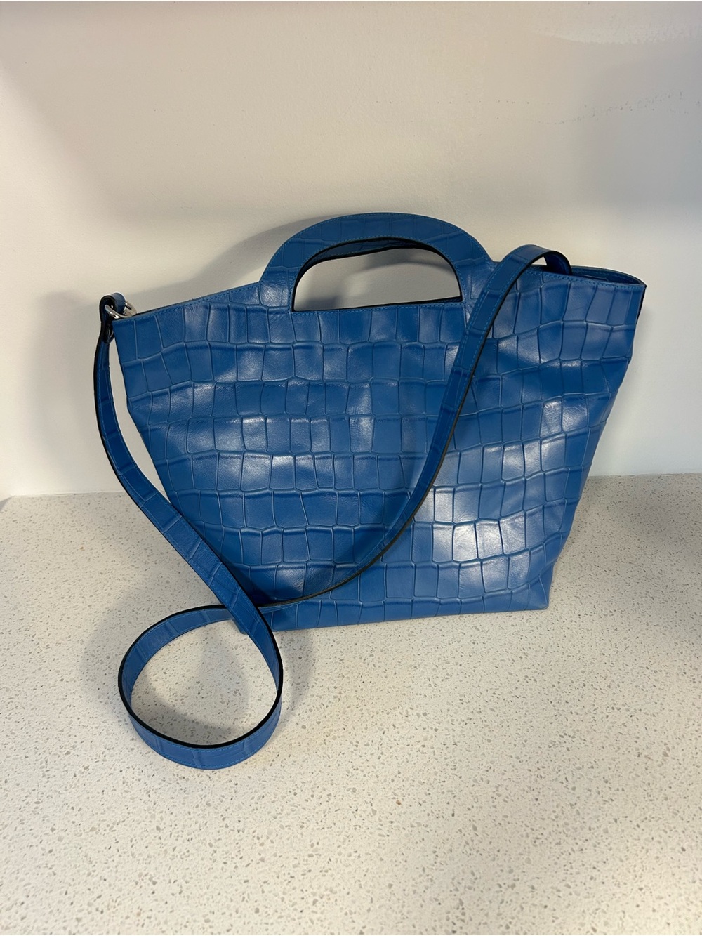L'INTERVALLE Croc-Embossed Cobalt Blue Leather Tote ❤️13x12x6